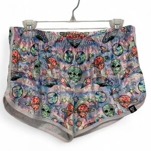 Electro Threads Alien UFO Trippy Graphics Velour Shorts